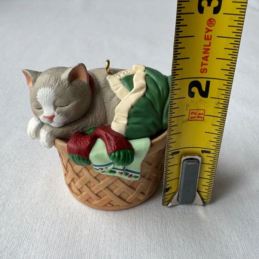 1998 Cat Naps Hallmark Collector Christmas Ornament Grey Kitten Laundry Basket